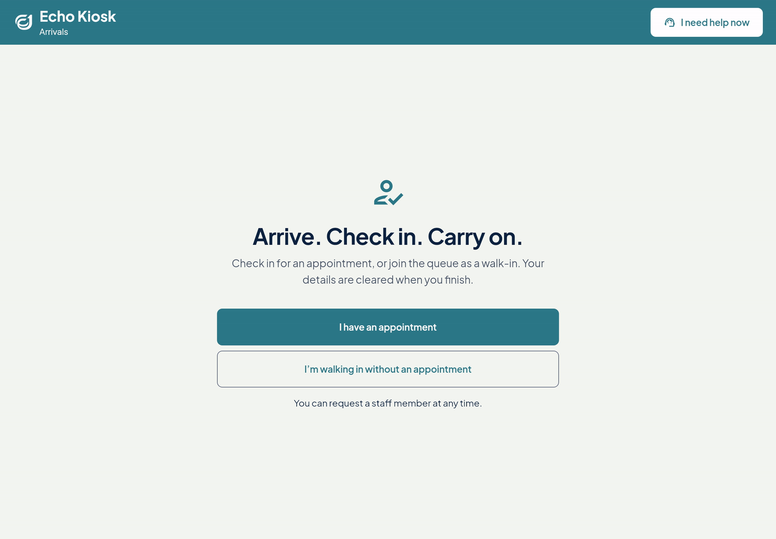 Echo Kiosk check-in.